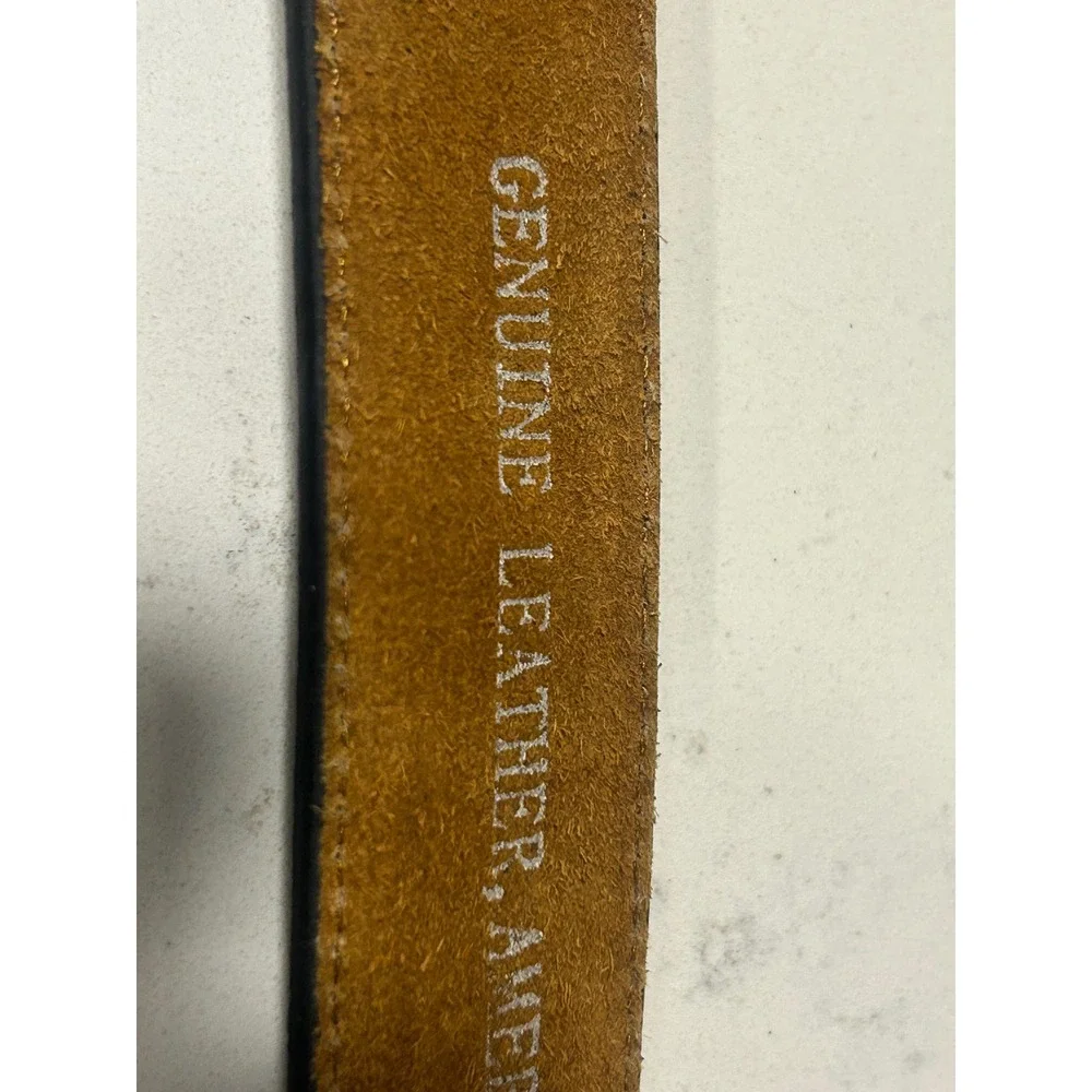 Mens Black Leather Belt Eagle USA Embossed‎ Silver Buckle Size L